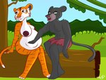 anthro breasts countershading duo female log male melanistic nipples plant pregnant tail tree wood colty8 the_jungle_book bagheera_(jungle_book) shere_khan bengal_tiger felid mammal pantherine tiger 4:3