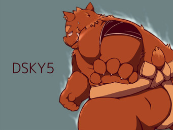 anthro belly brown_body brown_fur butt fur humanoid_hands kemono male overweight overweight_anthro overweight_male simple_background solo sumo text yaoyasohachi mammal suid suine sus_(pig) wild_boar 2015 4:3