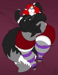 anthro belly big_belly big_breasts breasts clothed clothing female hair hoodie legwear otka overweight red_hair solo star_pattern stockings topwear brewheardt 2023 absurd_res hi_res