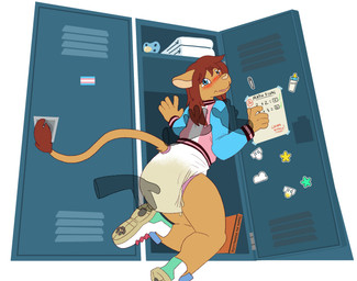 ageplay anthro blue_clothing blue_eyes blue_topwear blush bodily_fluids brown_hair clothed clothing diaper diaper_check disembodied_hand female female_anthro fur genital_fluids glistening glistening_eyes group hair infantilism leaking_diaper lgbt_pride locker looking_at_viewer orange_body orange_fur orange_tail pacifier pink_clothing pink_topwear pride_colors roleplay solo_focus standing tail tail_tuft topwear transgender_pride_colors tuft unclean_diaper urine used_diaper wearing_diaper wet_diaper white_clothing white_diaper white_topwear hardscales felid lion mammal pantherine hi_res