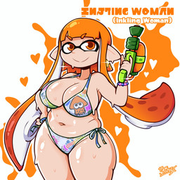 aged_up belly big_breasts bikini bracelet breasts cleavage clothed clothing curvy_figure facial_markings female glistening glistening_body glistening_breasts glistening_skin hair head_markings heart_symbol holding_object holding_ranged_weapon holding_weapon humanoid_pointy_ears jewelry light_body light_skin long_hair looking_at_viewer markings mask_(marking) navel orange_eyes orange_hair pointy_ears print_bikini print_clothing print_swimwear pseudo_hair ranged_weapon side-tie_bikini simple_background slightly_chubby slightly_chubby_female slightly_chubby_humanoid smile smiling_at_viewer solo standing string_bikini suction_cup swimwear tentacle_hair tentacles text thick_thighs two-piece_swimsuit weapon wet wet_body wet_skin wide_hips thesodaaddict nintendo splatoon inkling_girl animal_humanoid aquatic aquatic_humanoid cephalopod cephalopod_humanoid humanoid inkling mollusk mollusk_humanoid squid_humanoid 1:1 2026 character_name digital_drawing_(artwork) digital_media_(artwork) hi_res portrait signature three-quarter_portrait