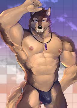 abs anthro biceps biped blurred_background brown_body brown_fur bulge clothed clothing cloud countershading detailed_background front_view fur glistening glistening_clothing glistening_nipples glistening_swimwear jewelry looking_at_viewer male muscular muscular_anthro muscular_male necklace nipples pecs sky solo speedo standing sunset swimwear topless fug@9 lifewonders live_a_hero pubraseer canid canine canis domestic_dog german_shepherd herding_dog mammal pastoral_dog digital_media_(artwork) digital_painting_(artwork) painting_(artwork) portrait shaded three-quarter_portrait