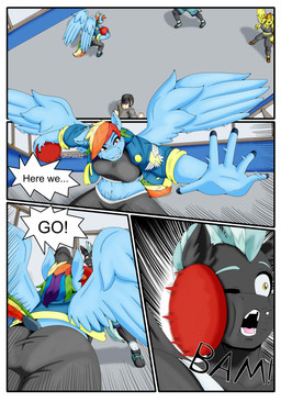anthro blue_body blue_fur border clothed clothing dialogue feathered_wings feathers female fur group hair male male/female multicolored_hair rainbow_hair tail text white_border wings yellow_body zeroviks friendship_is_magic hasbro my_little_pony mythology rainbow_dash_(mlp) spitfire_(mlp) thunderlane_(mlp) wonderbolts_(mlp) equid equine human mammal mythological_creature mythological_equine pegasus absurd_res comic digital_media_(artwork) english_text hi_res
