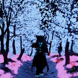 anthro bioluminescence bioluminescent_eyes bioluminescent_pawpads bioluminescent_plants black_body black_fur bone bowing clothing coat fur glowing looking_at_viewer male markings plant skull solo topwear tree kollodis kollodis_raine canid canine canis mammal skull_creature skulldog_(species) voidbourne wolf 3d_(artwork) blender_(artwork) digital_media_(artwork) hi_res
