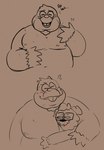 anthro belly blood blush bodily_fluids duo eyes_closed eyewear glasses hug male moobs nipples nosebleed overweight overweight_male simple_background adorkablecollin the_human_heart_(game) dylan_ramos eulipotyphlan mammal mole_(animal) 2021 comic