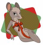 anthro breasts camel_toe female fur gift_wrapped holidays inner_ear_fluff looking_at_viewer lying mostly_nude pink_nose ribbons seductive simple_background smile solo tuft whiskers white_background kitsona bojack_horseman christmas netflix mia_mckibben mammal mouse murid murine rodent