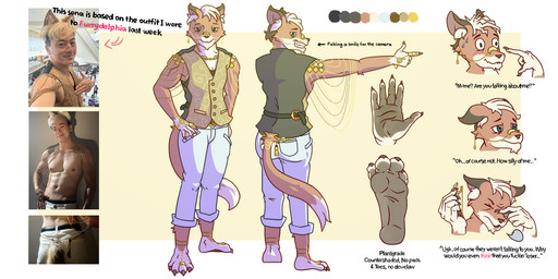 accessory alternate_species angry animal_ear_headband anklet annoyed anthro barefoot belt bodily_fluids bottomwear bracelet buckle chain_jewelry chain_necklace claws clothing color_swatch countershade_feet countershade_hands countershade_neck countershading cuffed_jeans dark_soles denim denim_bottomwear denim_clothing dialogue digit_ring disappointed ear_tuft embarrassed facial_piercing feet finger_claws fingerguns front_view furgonomics furrification gesture hair hand_gesture hands_on_hips jeans jewelry looking_at_viewer looking_away male multicolored_hair necklace nose_piercing nose_ring palms pants photo piercing plantigrade pointing pointing_at_self pointy_ears profanity ring ring_(jewelry) ring_piercing sad shirtless_male shoulder_pads sleeveless_clothing smile soles solo standing surprised sweat sweatdrop tail tail_accessory tail_jewelry tassels text toe_ring toes topwear tuft two_tone_hair veil vest sb_torchic real_world canid canine fox human mammal red_fox true_fox 2:1 english_text hi_res model_sheet photography_(artwork) reference_image sequence