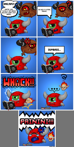 1_eye angry book brown_body brown_skin dialogue female feral group horn male multicolored_eyes red_body red_skin screaming trio amaruq_wulfe bethesda_game_studios doom_(series) id_software microsoft cacodemon demon lost_soul pain_elemental absurd_res comic digital_media_(artwork) hi_res pixel_(artwork)