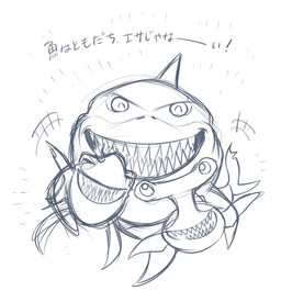 eyes_closed fin group male shark_teeth simple_background smile text trio white_background ichthy0stega disney finding_nemo pixar anchor_(finding_nemo) bruce_(finding_nemo) chum_(finding_nemo) fish great_white_shark ground_shark hammerhead_shark mackerel_shark mako_shark marine shark white_shark 2017 blue_and_white hi_res japanese_text monochrome sketch translated