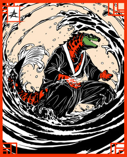 action_pose anthro asian_clothing clothing east_asian_clothing elemental_manipulation japanese_clothing magic_user male pose solo water water_manipulation azurian aquatic fish hybrid reptile salmon salmonid_(fish) scalie absurd_res hi_res