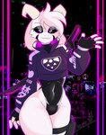 anthro black_clothing black_eyes clothed clothing collar cropped_sweater crossdressing cyberpunk delta_rune_(emblem) eyeshadow femboy fingerless_gloves gloves gradient gradient_outline gun handwear heart_symbol holster holstered_pistol horn leotard looking_at_viewer makeup male outline pantsless pupils purple_outline ranged_weapon round_eyes solo symbol weapon white_pupils lewott undertale undertale_(series) asriel_dreemurr absurd_res hi_res male_(lore)