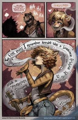3_panel_comic acoustic_guitar alternative_fashion anthro bag beard biker black_hair blonde_hair blowing_smoke body_hair bottomwear brown_body brown_fur chest_hair clothing denim denim_bottomwear denim_clothing denim_topwear denim_vest dialogue drugs eyes_closed facial_hair femboy fur group guitar hair half-closed_eyes hippie jeans male marijuana marijuana_blunt musical_instrument narrowed_eyes open_mouth open_smile pants plucked_string_instrument profanity satchel shirt smile smoking smoking_marijuana sound_effects speech_bubble string_instrument tan_body tan_fur tank_top text topwear trio tusks vest wristband yellow_body yellow_fur bleats burnside_(bleats) summer_(bleats) domestic_cat felid feline felis mammal suid suine sus_(pig) wild_boar 2025 comic english_text hi_res url