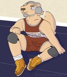 anthro athletic bulge clothed clothing detailed_bulge erection erection_under_clothing fighting_ring footwear fur headgear knee_pads male muscular on_ground pecs shoes sitting smile sneakers socks solo sport sportswear tail text wrestling wrestling_singlet wannabeyourdog2 jude_(wannabeyourdog2) canid canine canis domestic_dog mammal absurd_res hi_res story story_in_description