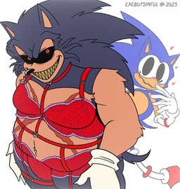 anthro big_pupils black_eyes black_sclera blush bra bulge bulge_through_clothing clothed clothing crossdressing crossdressing_male duo fishnet_clothing fishnet_legwear fishnet_stockings fishnet_thigh_highs fnf_mods footwear garter_belt garter_belt_socks garter_straps gloves handwear heart_symbol hearts_around_head laced_bra laced_panties laced_underwear legwear lingerie lingerie_bra lingerie_only lingerie_panties looking_at_viewer male moobs musclegut muscular overweight panties pupils red_eyes rewrite scar shoes simple_background slightly_chubby slightly_chubby_male smile smiling_at_viewer socks tail tail_motion tailwag thigh_highs twitter_logo underwear white_background exebutsinful friday_night_funkin' sega sonic.exe_(creepypasta) sonic_the_hedgehog_(series) twitter lord_x lord_x_(sonic_exe) sonic.exe sonic_(rewrite) eulipotyphlan hedgehog mammal 2025 hi_res
