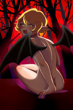 bat_wings blonde_hair detailed_background female hair membrane_(anatomy) membranous_wings not_furry nude solo wings yellow_eyes tutifruti_(artist) humanoid vampire absurd_res hi_res