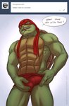 adolescent anthro biceps briefs bulge clothing detailed_bulge genital_outline green_body green_skin male muscular muscular_anthro muscular_male penis_outline simple_background solo tumblr_ask underwear young baraturts teenage_mutant_ninja_turtles teenage_mutant_ninja_turtles_(2014) tumblr raphael_(tmnt) reptile scalie turtle