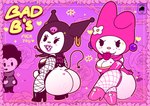 absurd_res afro_chan332 big_butt butt clothing colorful_theme demon duo female fishnet_clothing footwear hello_kitty_(series) hi_res high_heels kuromi lagomorph leporid mammal my_melody onegai_my_melody pinup pose rabbit sanrio spade_tail tail