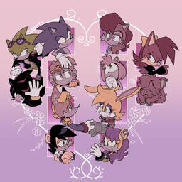 abstract_background accessory anthro auburn_hair black_hair black_nose blonde_hair blue_eyes bracelet cheek_tuft clothed clothing crown cybernetic_arm cybernetic_limb cybernetics digit_ring ear_piercing epaulet eyeshadow eyewear eyewear_on_head facial_markings facial_tuft female fingerless_gloves glasses gloves green_eyes group hair hair_accessory hair_ribbon hand_holding handwear head_markings head_tuft headgear holidays jacket jewelry looking_at_another machine makeup male markings open_clothing open_jacket open_topwear open_vest piercing pince-nez pink_nose purple_eyeshadow purple_hair ribbons ring scar sunglasses sunglasses_on_head topwear tuft vest wearing_sunglasses wedding_ring veeloopz archie_comics sega sonic_the_hedgehog_(archie) sonic_the_hedgehog_(comics) sonic_the_hedgehog_(series) valentine's_day amy_rose antoine_d'coolette ash_mongoose bunnie_rabbot fiona_fox mina_mongoose monkey_khan sally_acorn scourge_the_hedgehog shadow_the_hedgehog sonic_the_hedgehog tatiana_the_tiger canid canine canis coyote cyborg eulipotyphlan felid feline felis fox ground_squirrel haplorhine hedgehog herpestid lagomorph leporid mammal mongoose monkey pantherine primate rabbit rodent sciurid tiger 1:1 hi_res