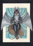 ankh anthro bodysuit clothing electricity fake_wings feathered_wings feathers female lightning skinsuit solo sparks steel tail technophilia tight_clothing wings sangluna jocasta canid canine mammal