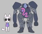 armor bodysuit clothed clothing female grey_background hands_behind_back hydraulics machine mecha simple_background skinsuit solo tail tight_clothing gooblie_2 domestic_cat felid feline felis mammal robot hi_res