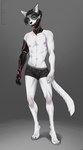 5_fingers abs anthro athletic athletic_anthro athletic_male belly biceps black_hair black_nose bulge claws clothed clothing cybernetic_arm cybernetic_jaw cybernetic_limb cybernetic_neck cybernetics ear_markings eye_markings eyebrows finger_claws fingers fur grey_clothing grey_ear grey_underwear hair hindpaw inner_ear_fluff machine male markings navel nipples paws pubes red_eyes simple_background skinny slim small_waist solo standing tail teeth tuft underwear underwear_only white_arms white_belly white_body white_chest white_ear white_fur white_legs white_tail korigahaku marley_cooper(ripper) domestic_cat felid feline felis mammal absurd_res hi_res model_sheet