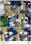 anthro big_bulge blue_body blue_fur blue_hair blush bulge butt caught_in_the_act female fur grope hair kissing male text white_body white_fur jeffk38uk nintendo star_fox fox_mccloud krystal_(star_fox) canid canine fox mammal comic english_text hi_res