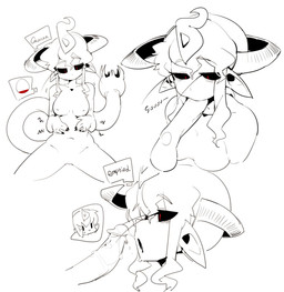5_fingers alternate_form big_penis big_tail black_sclera bodily_fluids breasts dialogue duo fellatio female female_focus fingers genitals hair horn humanoid_genitalia humanoid_penis humanoid_pointy_ears long_tail male male/female monster_girl_(genre) multiple_poses navel nipples not_furry nude oral penile penis pointy_ears pose red_eyes sex simple_background small_breasts solo_focus speech_bubble sweat sweatdrop tail tail_mouth text unusual_anatomy unusual_tail white_background doppel docu_(doppel) docu_(gb) demon humanoid vampire english_text hi_res partially_colored pictographics spot_color