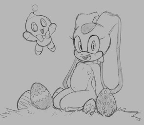 anthro blush blush_lines bow_tie buckteeth countershading dipstick_ears duo ear_markings ears_down easter_egg eyelashes female glistening glistening_eyes grass holidays kneeling loli long_ears looking_at_viewer multicolored_ears nipples nude open_mouth open_smile pivoted_ears plant pupils sitting smile teeth young skelly_skelly easter sega sonic_the_hedgehog_(series) cheese_the_chao cream_the_rabbit chao_(sonic) lagomorph leporid mammal rabbit absurd_res greyscale hi_res monochrome