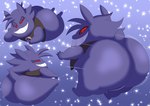 anthro big_butt black_clothing black_shirt black_topwear bubble_butt butt clothing fur grin huge_butt male overweight overweight_anthro overweight_male purple_body purple_fur red_eyes shirt smile solo teeth topwear megacoolbear_(artist) nintendo pokemon spike_(megacoolbear) generation_1_pokemon gengar pokemon_(species) hi_res