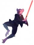 4_toes ambiguous_gender anthro armor clothed clothing feet fur holding_object holding_weapon lightsaber looking_at_viewer melee_weapon red_lightsaber solo teeth toes weapon arucarrd star_wars jocky koala mammal marsupial vombatiform hi_res