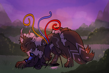 black_body black_fur brown_body brown_fur detailed_background duo eyes_closed female female_penetrated feral feral_on_feral feral_penetrated feral_penetrating feral_penetrating_feral fur genitals grass male male/female male_penetrating male_penetrating_female mountain penetration penile penile_penetration penis penis_in_vagina plant purple_sky sex shrub sky smile vaginal vaginal_penetration wispyvixen domestic_cat felid feline felis mammal 2023 hi_res