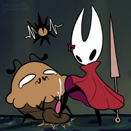 angry antennae_(anatomy) anthro ballbusting ballbusting_induced_orgasm balls big_balls biped bodily_fluids clothing cock_and_ball_torture cross-popping_vein cum cumshot dominant dominant_female dress duo ejaculation erection facial_hair female genital_fluids genital_torture genitals male male/female masochism mustache penis pink_penis stomping_on_balls tears tears_of_pain tears_of_pleasure text weapon pincoosh hollow_knight:_silksong hollow_knight_(franchise) team_cherry hornet_(hollow_knight) kratt_(hollow_knight:_silksong) arthropod flea_(hollow_knight:_silksong) 1:1 artist_name digital_media_(artwork) hi_res