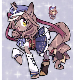 :d accessory alternate_form alternate_species armwear boots bottomwear bow_tie bracelet brown_body brown_fur brown_hair chibi clothing corset curled_tail curly_hair detached_sleeves female feral feralized footwear frilly frilly_clothing fur furgonomic_hat furgonomic_headwear furgonomics hair hair_accessory hair_ribbon hat headgear headwear highlights_(coloring) horn jewelry lingerie long_sleeves looking_at_viewer open_mouth open_smile ponification ribbons shoes skirt smile solo sparkles tail topwear waist_belt white_highlights yellow_eyes applejoople cygames hasbro my_little_pony mythology uma_musume_pretty_derby matikanetannhauser_(pretty_derby) equid equine horse mammal mythological_creature mythological_equine pony unicorn 2025 cel_shading full-length_portrait hi_res portrait shaded