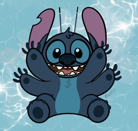 4_arms 4_fingers 4_toes antennae_(anatomy) black_eyes blue_body blue_claws blue_fur blue_nose blue_pawpads chest_tuft chibi claws feet fingers front_view fur happy head_tuft looking_at_viewer male multi_arm multi_limb multicolored_antennae notched_ear open_mouth open_smile pawpads simple_background sitting smile solo toes tuft zipadeelady disney lilo_and_stitch stitch_(lilo_and_stitch) alien experiment_(lilo_and_stitch) 2020 hi_res signature