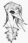 ambiguous_gender anthro chest_tuft eyelashes hair long_beak long_hair makeup male solo tuft sueliz florian_archimedes avian bird heron pelecaniform absurd_res greyscale hi_res monochrome traditional_media_(artwork)