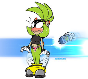 anthro assisted_exposure blush bodily_fluids bottomwear bottomwear_down bottomwear_pull camera clothed clothing clothing_pull disembodied_hand ear_piercing ear_ring electronics emanata embarrassed female footwear fur green_body hair holding_camera holding_object navel navel_piercing panties pants pants_down pants_pull pantsing partially_clothed piercing ring_piercing shoes simple_background sweat sweatdrop tail taking_picture topwear underwear undressing undressing_another voidsdroids idw_publishing sega sonic_the_hedgehog_(comics) sonic_the_hedgehog_(idw) sonic_the_hedgehog_(series) surge_the_tenrec afrosoricid mammal tenrec digital_media_(artwork) hi_res
