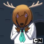 anthro antlers asian_clothing clothed clothing creepy east_asian_clothing female fusion horn japanese_clothing japanese_school_uniform school_uniform solo uniform kkoyangitang adventure_time cartoon_network my_deer_friend_nokotan noko_shikanoko stag_(adventure_time) deer mammal unknown_species absurd_res hi_res