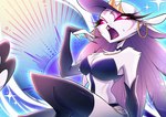 anthro arm_tuft beak bikini bodily_fluids breasts cheek_tuft chest_tuft clothing crown detailed_background ear_piercing ear_ring facial_tuft female gloves hair handwear hat headgear headwear legwear long_hair open_mouth piercing ring_piercing shoulder_tuft solo stockings sun_hat sweat swimwear tail thick_thighs tiara tuft two-piece_swimsuit wave yawn tianangredelao1 helluva_boss stella_(helluva_boss) avian bird bird_demon demon galliform peafowl peafowl_demon phasianid hi_res
