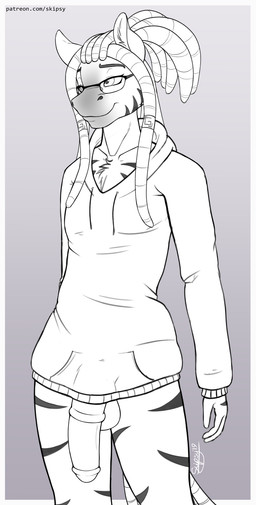 animal_genitalia animal_penis anthro balls biped black_coded bottomless clothed clothing dreadlocks equine_genitalia equine_penis eyewear genitals glasses hair hoodie male penis smile solo text topwear skipsy hasbro my_little_pony zahk_(knight) equid equine mammal zebra 2019 digital_drawing_(artwork) digital_media_(artwork) hi_res monochrome url