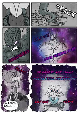 anthro blood bodily_fluids bow_tie buckteeth clarinet clothed clothing eyelashes freckles front_view group looking_at_viewer male muscular muscular_male musical_instrument narrowed_eyes pupils shirt smile teeth topwear wind_instrument woodwind_instrument stillinthesimulation nickelodeon spongebob_squarepants larry_the_lobster spongebob_squarepants_(character) squidward_tentacles aquatic arthropod cephalopod crustacean decapod lobster malacostracan mollusk sea_sponge absurd_res comic hi_res