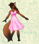 anthro biped breasts brown_hair clothing dress female green_eyes hair long_hair solo standing tail lovebirdy sarabeth domestic_cat felid feline felis mammal somali_cat