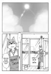 anthro black_and_white canid canine canis chest_tuft comic cotton_(artist) dialogue domestic_dog english_text fur male mammal monochrome natsume_(tooboe_bookmark) solo text tooboe_bookmark tuft