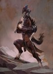 5_fingers anthro axe big_penis black_hair black_penis brown_body brown_fur fingers flaccid fur genitals hair holding_axe holding_object holding_weapon male melee_weapon penis pose solo standing weapon sixfoot equid equine horse mammal 2019 digital_media_(artwork) hi_res