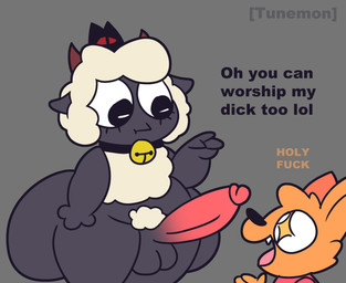 ambiguous_gender anthro balls fur genitals grey_background horn male penis simple_background wool_(fur) tunemon cult_of_the_lamb massive_monster_(studio) lamb_(cult_of_the_lamb) red_crown_(cult_of_the_lamb) bovid canid canine caprine fox mammal sheep hi_res