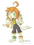 3_toes ahoge anklet anthro barefoot bottomwear bracelet clothing feet female green_eyes hair jewelry long_ears orange_hair paws plantigrade shorts solo toes topwear vest yellow_clothing yellow_topwear yellow_vest rriesgo freedom_planet galaxytrail milla_basset canid canine canis domestic_dog mammal