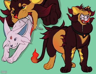 ambiguous_feral ambiguous_gender belly big_belly brown_body brown_fur digitigrade duo ear_piercing ear_ring fangs feet_first feral fur huge_belly open_mouth oral_vore orange_body orange_fur pawpads piercing pink_body pink_fur quadruped red_nose red_sclera red_tongue ring_piercing side_view simple_background striped_legs tail teeth text tongue tongue_out vore yellow_eyes roobin nintendo pokemon eeveelution espeon generation_1_pokemon generation_2_pokemon generation_4_pokemon luxray mammal pokemon_(species) artist_name hi_res watermark