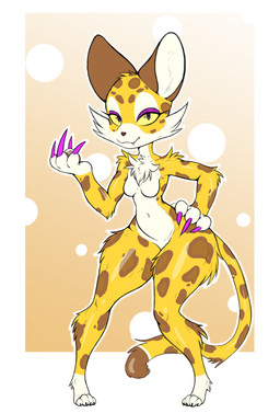 anthro big_ears breasts claws countershading female fur looking_at_viewer makeup navel paws purple_eyes simple_background solo spots thick_thighs meddy kirby_(series) kirby_and_the_forgotten_land nintendo clawroline domestic_cat felid feline felis leopard mammal pantherine absurd_res hi_res