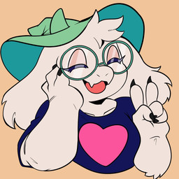 5_fingers anthro clothed clothed_anthro clothed_female clothing eyes_closed eyewear female female_anthro fingers floppy_ears fur gesture glasses green_clothing green_hat green_headwear hand_gesture hand_on_own_cheek hat headgear headwear heart_symbol light_body light_ears light_fur lop_ears moobs open_mouth open_smile round_glasses shirt simple_background smile solo topwear v_sign wearing_glasses white_body white_fur snoozysoozyy deltarune undertale_(series) ralsei bovid caprine darkner goat mammal 2024 digital_drawing_(artwork) digital_media_(artwork) portrait male_(lore)