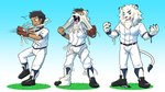 5_fingers after_transformation anthro base_one_layout baseball_glove baseball_uniform belt black_claws black_nose blue_eyes bottomwear bulge claws cleats clothing dripping finger_claws fingers footwear goo_covered goo_transformation gradient_background grass growth male mane mascot mid_transformation motion_lines open_mouth pants plant plantigrade pulling_goo pupils shirt shoes simple_background slit_pupils snout snout_growth socks solo sportswear standing surprised tail tail_tuft teeth tongue tongue_out topwear transformation transformation_sequence tuft uniform whiskers white_body wide_eyed wristband lizardman_(artist) nippon_professional_baseball saitama_seibu_lions leo_(saitama_seibu_lions) felid goo_creature human lion mammal pantherine 16:9 2021 sequence shaded simple_shading widescreen