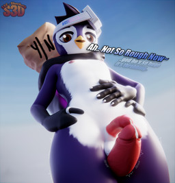 anthro asphyxiation balls bodily_fluids choking duo eyewear eyewear_on_head faceless_character faceless_male genital_fluids genitals goggles goggles_on_head holding_hips holding_stomach male male/male outside outside_sex paper_bag penile penis penises_touching precum sex text thigh_sex throbbing throbbing_penis shachath3d epic_games fortnite pingwin_(fortnite) avian bird penguin 3d_(artwork) absurd_res digital_media_(artwork) hi_res